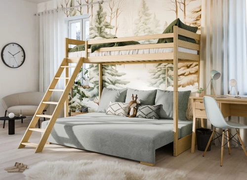 SOFINO 90x200/140x200 pine loft bed with sofa bed, fabric grey zoom 15 sage Lano Furniture