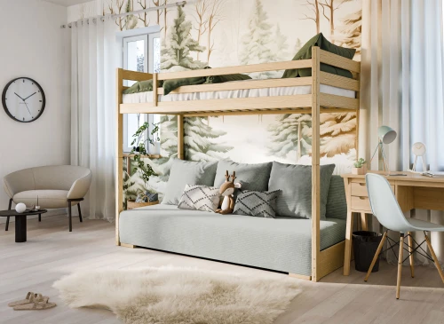 SOFINO 90x200/140x200 pine loft bed with sofa bed, fabric grey zoom 15 sage Lano Furniture