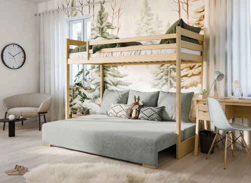 SOFINO 90x200/140x200 pine loft bed with sofa bed, fabric grey zoom 15 sage Lano Furniture
