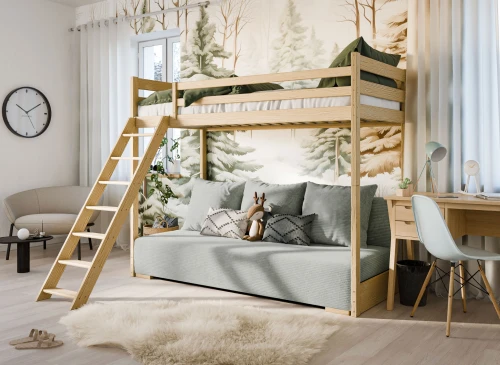 SOFINO 90x200/140x200 pine loft bed with sofa bed, fabric grey zoom 15 sage Lano Furniture