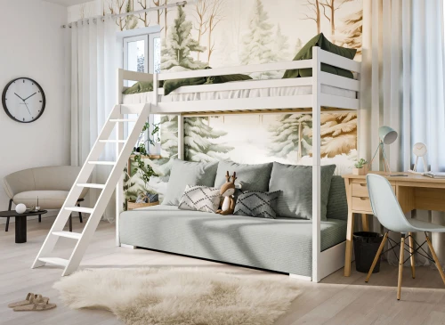 SOFINO 90x200/140x200 white loft bed with sofa bed, fabric grey zoom 15 sage Lano Furniture
