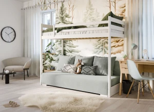 SOFINO 90x200/140x200 blue loft bed with sofa bed, grey fabric Zoom 15 Sage Lano Furniture