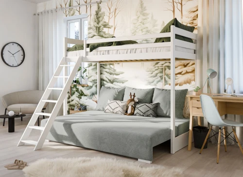 SOFINO 90x200/140x200 pink loft bed with sofa bed, grey fabric Zoom 15 Sage Lano Furniture