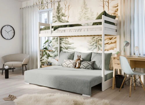 SOFINO 90x200/140x200 pink loft bed with sofa bed, grey fabric Zoom 15 Sage Lano Furniture