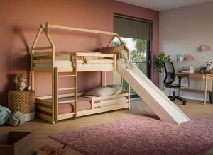 PLAY 90x190 pink bunk bed with a slide Lano Furniture
