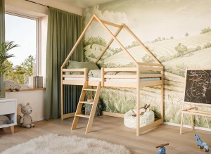 MOON 90x200 pine children's house loft bed Lano Furniture