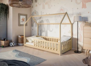 NOAH 90x200 unvarnished wood Montessori floor house bed for children Lano Furniture
