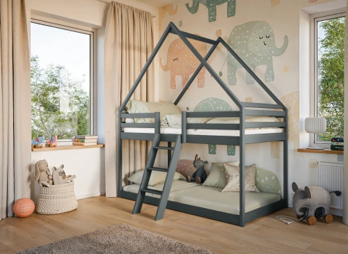SWEET 80x180 graphite house bunk bed Lano Furniture