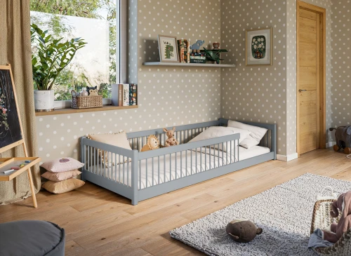 PEDRO 80x180 grey wood Montessori floor bed for children Lano Furniture