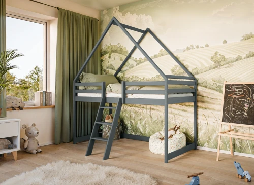 MOON 90x200 graphite children's house loft bed Lano Furniture