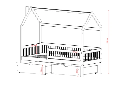 OSKAR 90x200 pine children's house bed Lano Furniture