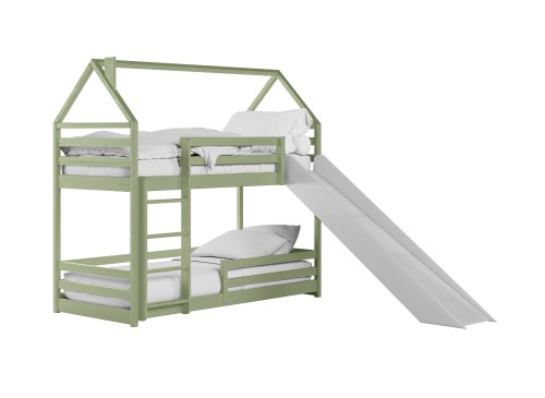 PLAY 80x200 olive green bunk bed with slide Lano Furniture