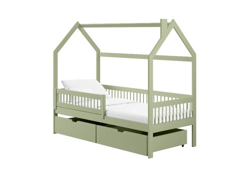 OSKAR 80x200 olive green single children's house bed Lano Furniture