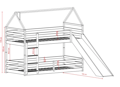 PLAY 80x200 pine bunk bed with a slide Lano Furniture