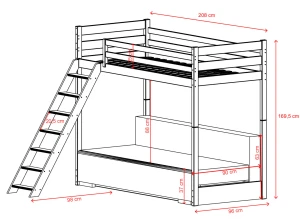 SOFINO 90x200/140x200 olive green loft bed with sofa bed, fabric grey zoom 15 sage Lano Furniture