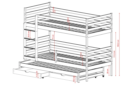LUK 90x190 olive green bunk bed Lano Furniture