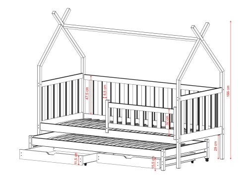 TYTUS 90x180 graphite tipi bunk bed Lano Furniture