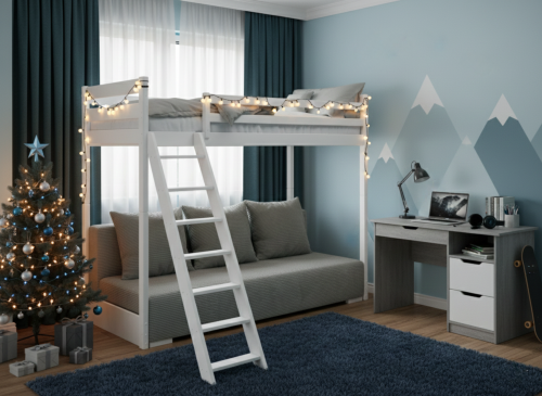 SOFINO 90x200/140x200 white loft bed with sofa bed, fabric grey zoom 15 sage Lano Furniture