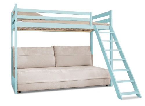 SAVIO 90x200/140x200 blue loft bed with fold-out sofa, beige perfect harmony 02 fabric Lano Furniture