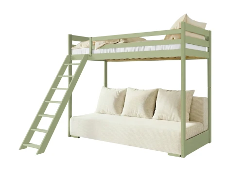 SOFINO 90x200/140x200 olive green loft bed with sofa bed, fabric beige poso 38 Lano Furniture