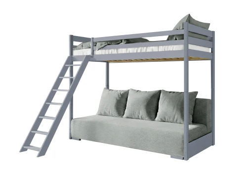 SOFINO 90x200/140x200 loft bed in ash with sofa bed, grey fabric Zoom 15 Sage Lano Furniture