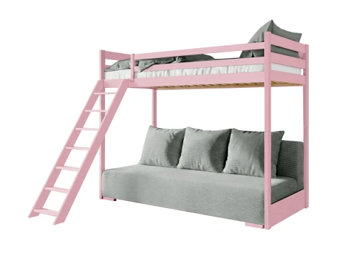 SOFINO 90x200/140x200 pink loft bed with sofa bed, grey fabric Zoom 15 Sage Lano Furniture