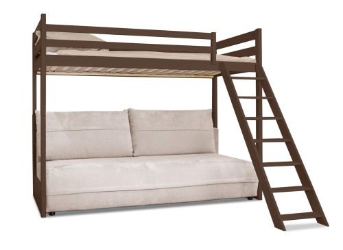 SAVIO 90x200/140x200 dark chocolate mezzanine bed with sofa bed, perfect harmony fabric, 02 Lano Furniture