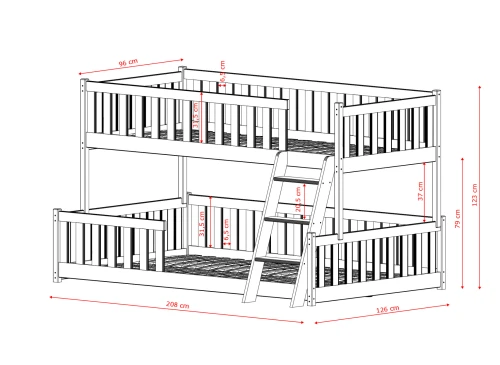 NICE 90x200/120x200 Graphite Bunk Bed with Wider Deck Lano Meble