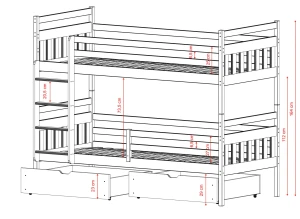 ADAŚ 90x180 Untreated Wood Bunk Bed by Lano Furniture