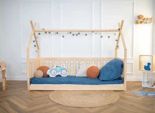 BOGUŚ 80x190 unpainted wood children's bed Montessori teepee Rope Furniture