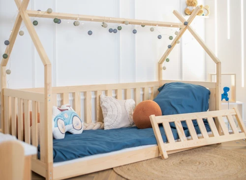 BOGUŚ 80x190 unpainted wood children's bed Montessori teepee Rope Furniture