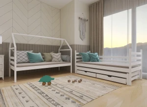 DALIA 80x180 Unvarnished Wood Bunk Bed House Lano Furniture