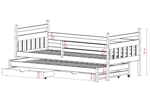 DANIEL 80x170 Unlacquered Wood Double Bed with Pull-Out Lano Furniture