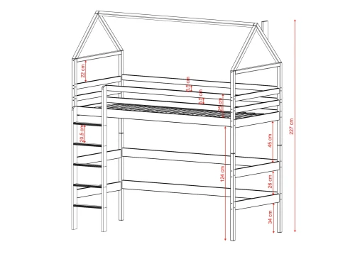 GLORIA 90x180 Unvarnished Wood Loft Bed Single Lano Furniture