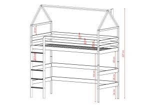 GLORIA 90x190 Untreated Wood Loft Bed Single Lano Furniture