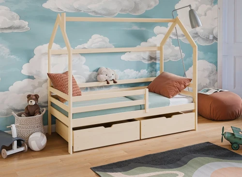 LILA 90x180 unpainted wood house bed for kids - single - Lano Meble