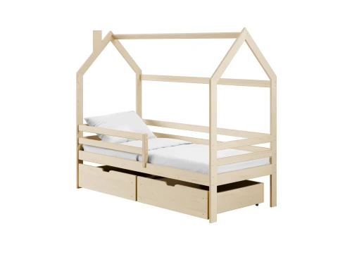 LILA 90x190 Unvarnished Wood Single House Bed for Children | Lano Meble
