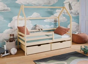 LILA 90x190 Unvarnished Wood Single House Bed for Children | Lano Meble