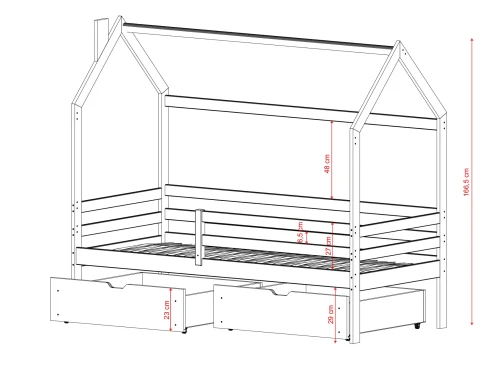 LILA 90x190 Unvarnished Wood Single House Bed for Children | Lano Meble
