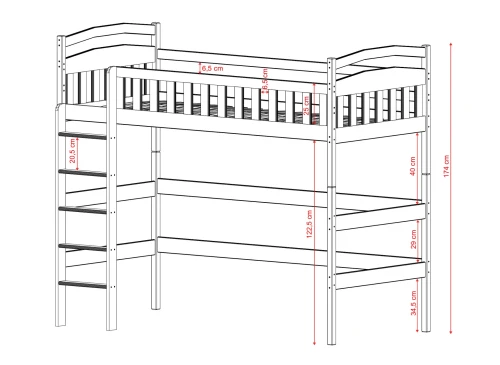 MIA 90x200 Untreated Wood Loft Bed Single Lano Furniture