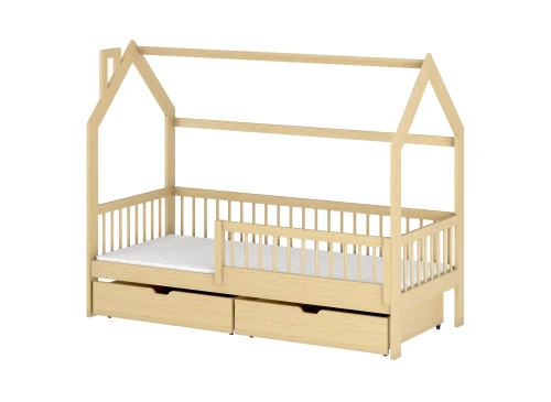 OSKAR 90x200 Natural Wood Children's Single Bed House - Lano Furniture