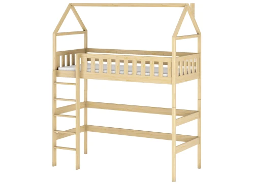 OTYLIA 80x190 Unvarnished Wood Loft Bed Single Mezzanine Lano Furniture