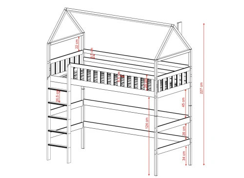 OTYLIA 90x200 Unpainted Wood Single High Sleeper Loft Bed Lano Meble