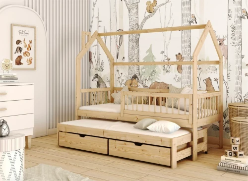 PAPI 80x190 Unvarnished Wood Children's House Bed - Lano Furniture
