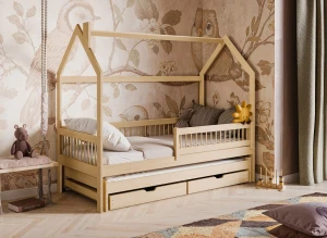 PAPI 90x180 Unpainted Wood Children's House Bed Lano Meble