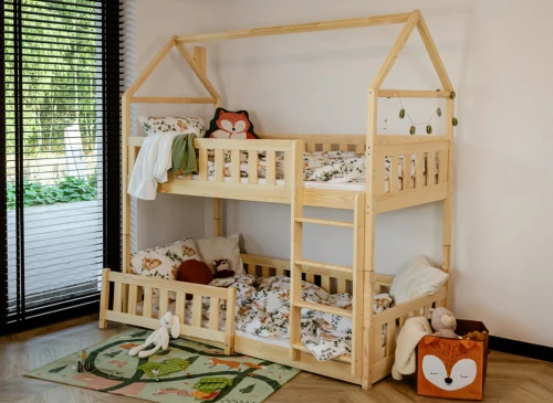 POLA 80x180 unpainted wood house bunk bed Lano Meble