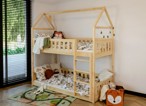 POLA 80x180 unpainted wood house bunk bed Lano Meble