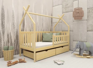 SIMBA 80x160 Unvarnished Wood Single Tipi Bed for Children | Lano Meble