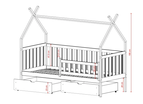 SIMBA 80x180 Unvarnished Wood Children's Single Tipi Bed Lano Furniture