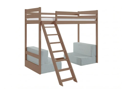 SOFENA 90x200 milk chocolate loft bed with modular sofa, gray fabric, zoom15 sage, Lano Furniture
